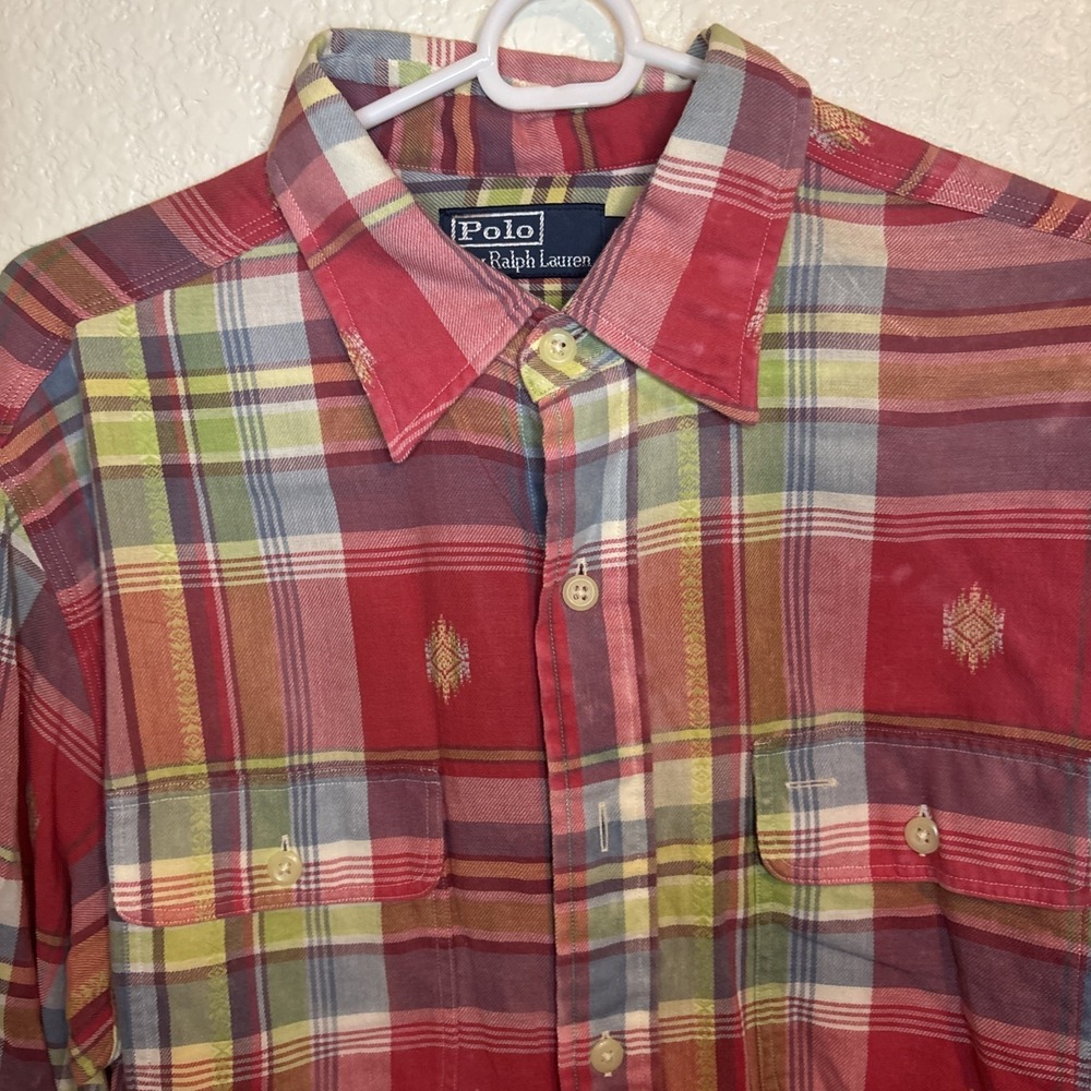 Vintage Polo Ralph Lauren Roll Tab Sleeve Shirt Pink Plaid Mens Large - Picture 4 of 16
